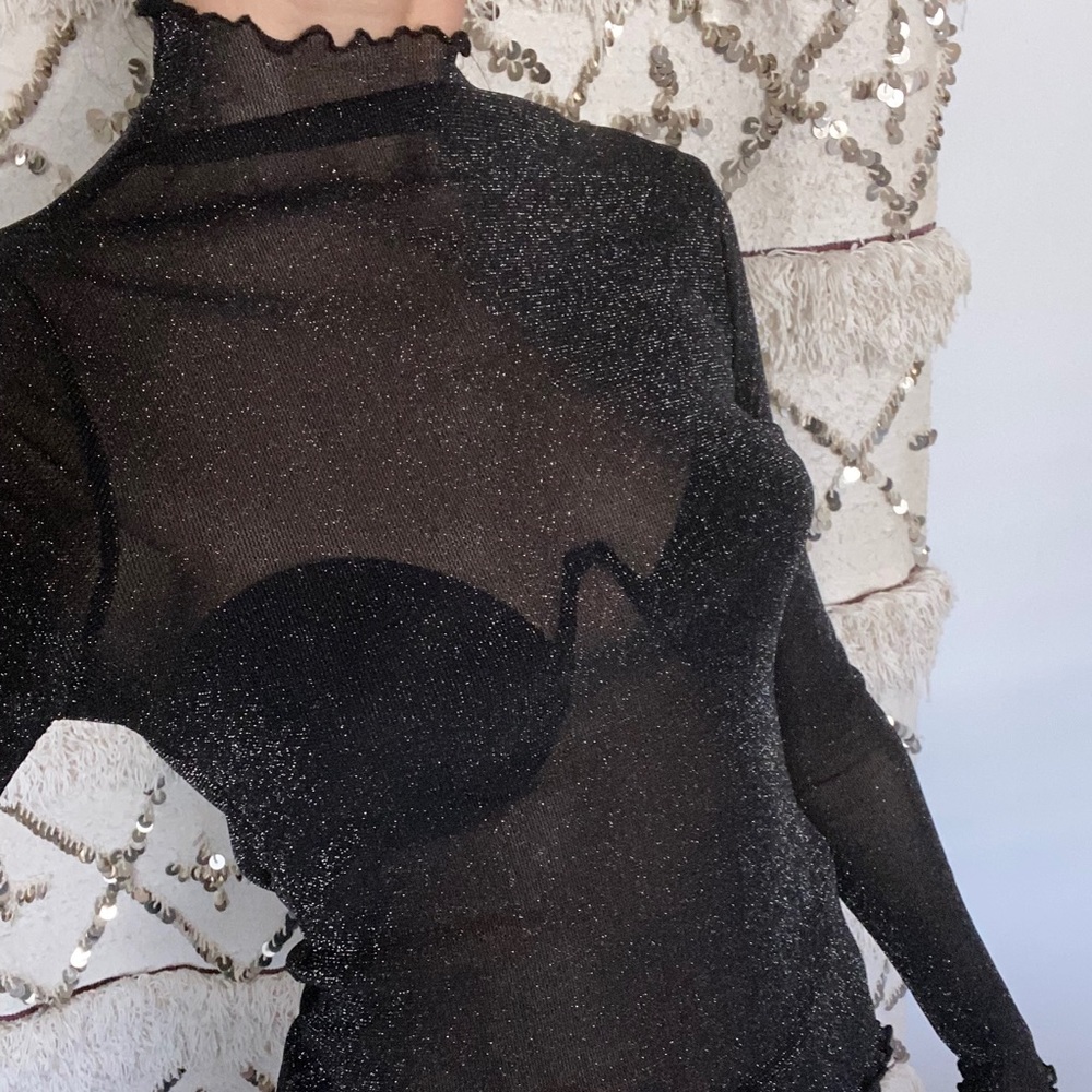 Black sparkly sheer long sleeve shirt